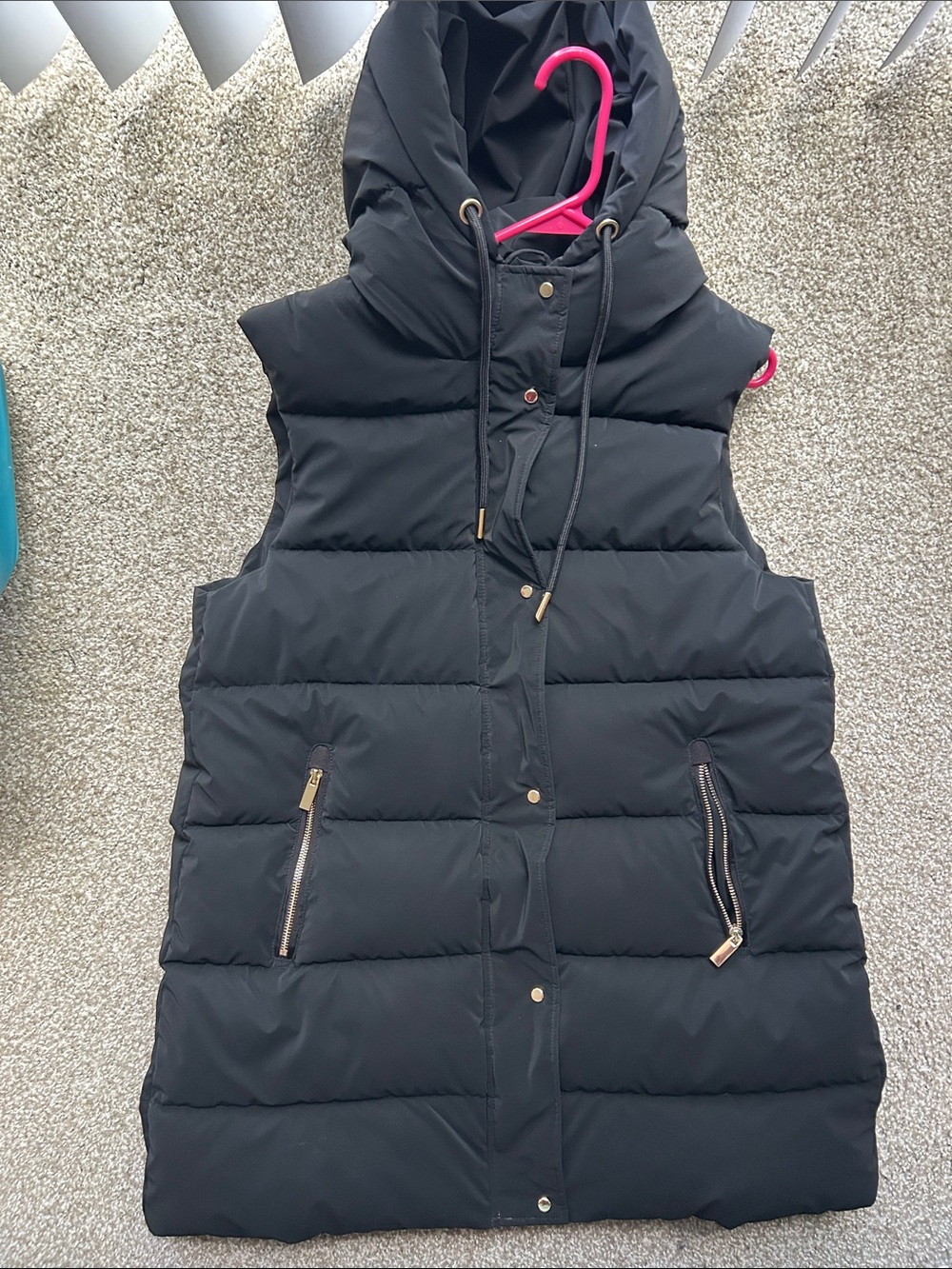 Zara Black Quilted Hooded Puffer Vest